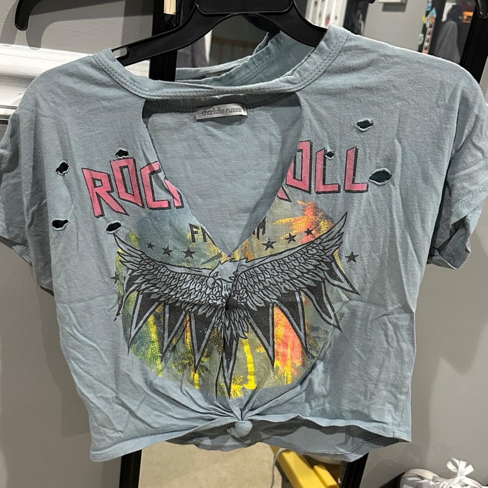 Charlotte russe Blue Rock and Roll Wing Tee